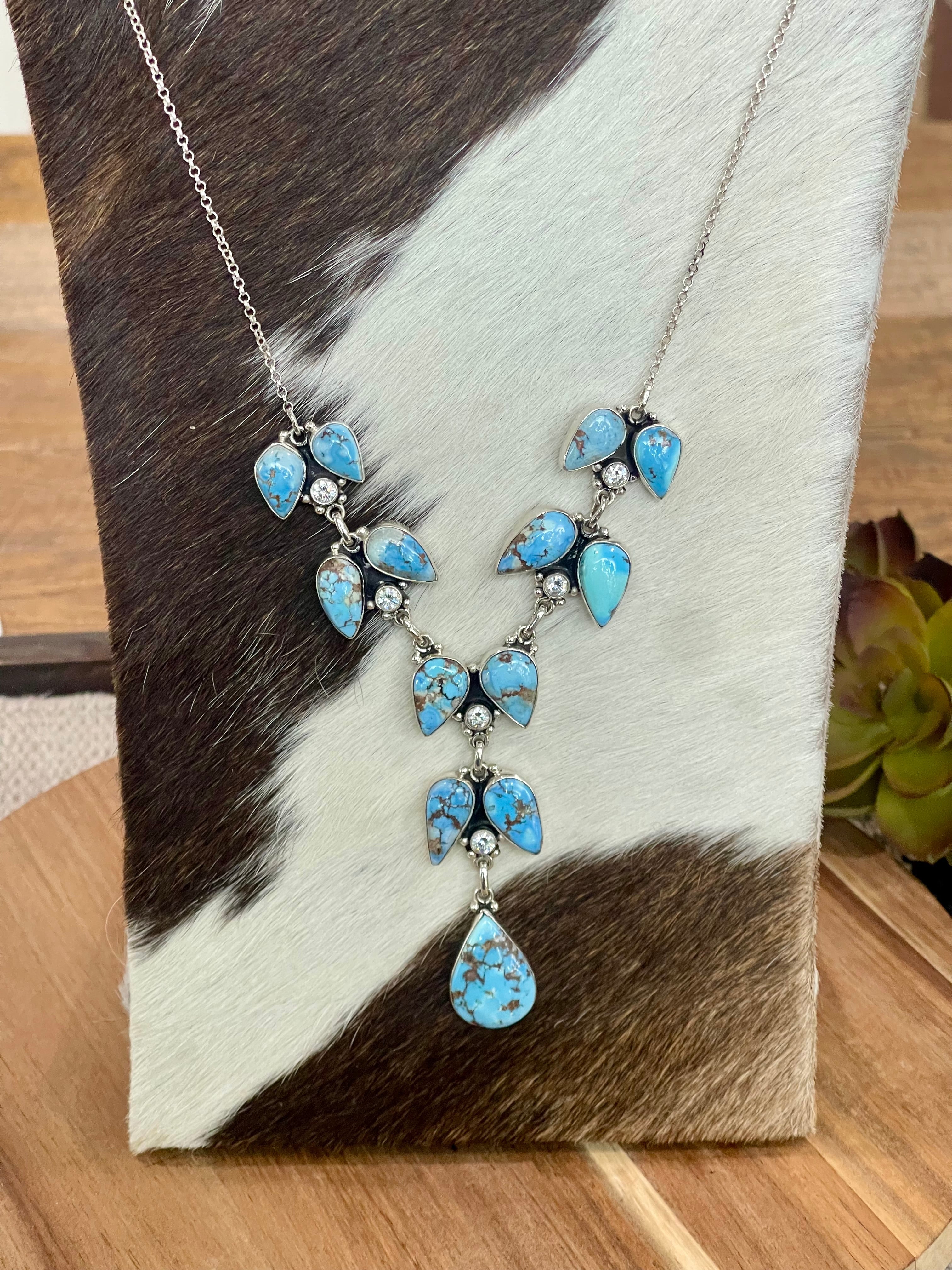 Handmade Sterling Silver, CZ & Golden Hills Cluster Necklace